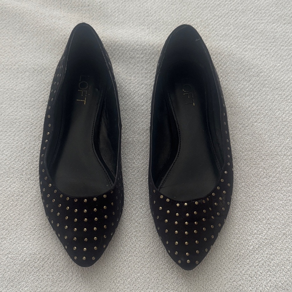 LOFT Black Loafers with Gold Accents
